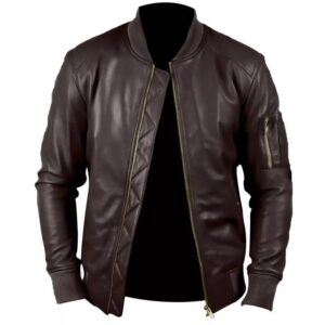 Men's Premium Brown Leather Bomber Jacket