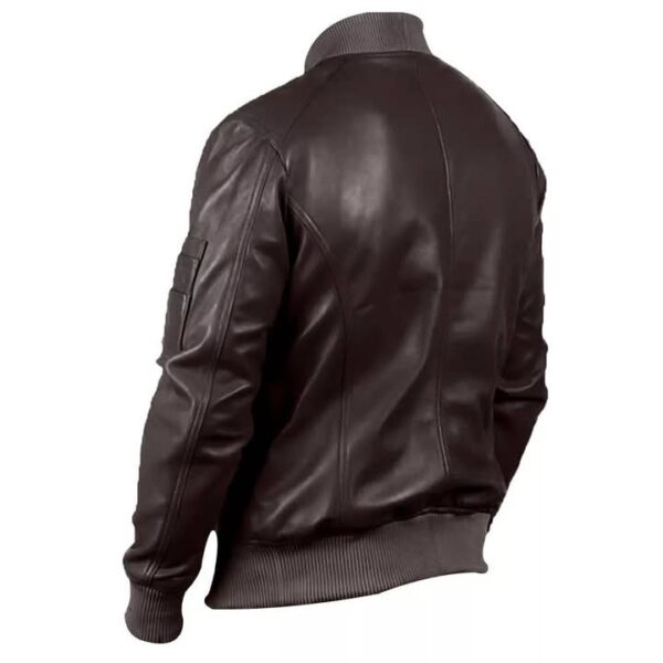 Men's Premium Brown Leather Bomber Jacket - Image 2