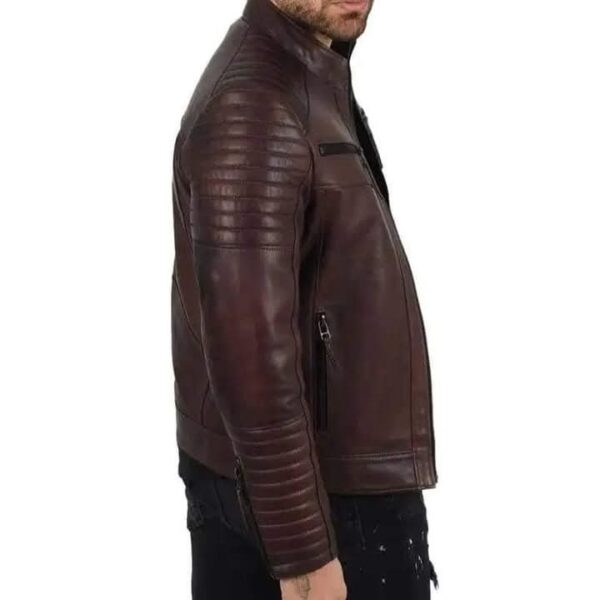 Premium Brown Leather Biker Jacket for Men - Image 3