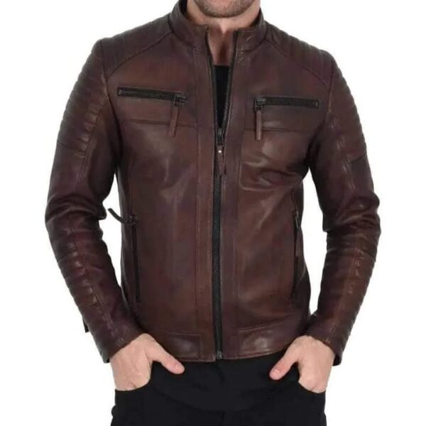 Premium Brown Leather Biker Jacket for Men