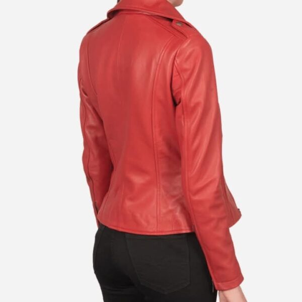 Stylish Women's Red Leather Moto Jacket - Image 4
