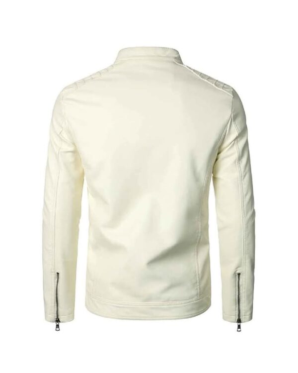 Men's White Leather Biker Jacket - Stylish and Sleek Design - Image 3