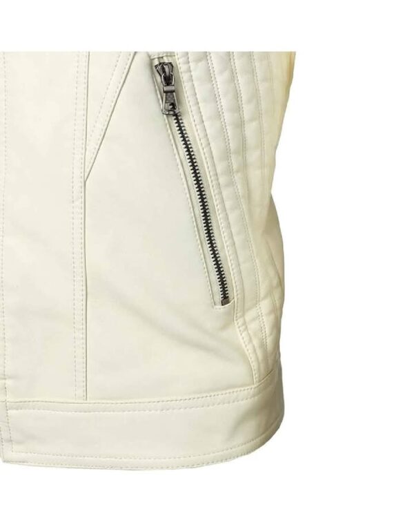 Men's White Leather Biker Jacket - Stylish and Sleek Design - Image 5