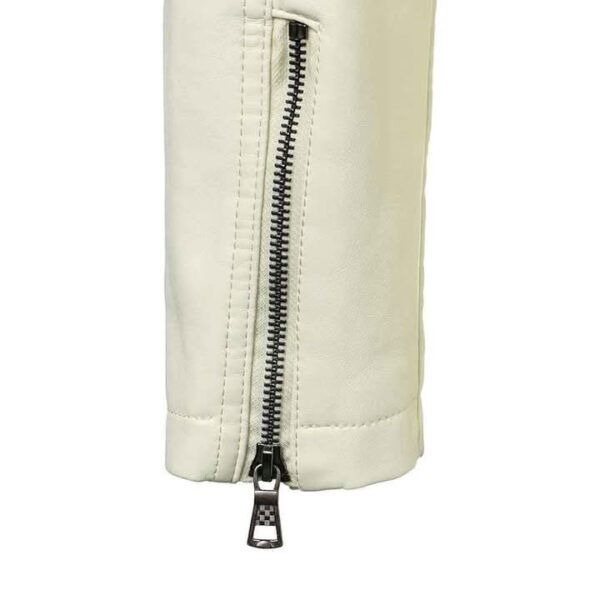 Men's White Leather Biker Jacket - Stylish and Sleek Design - Image 6