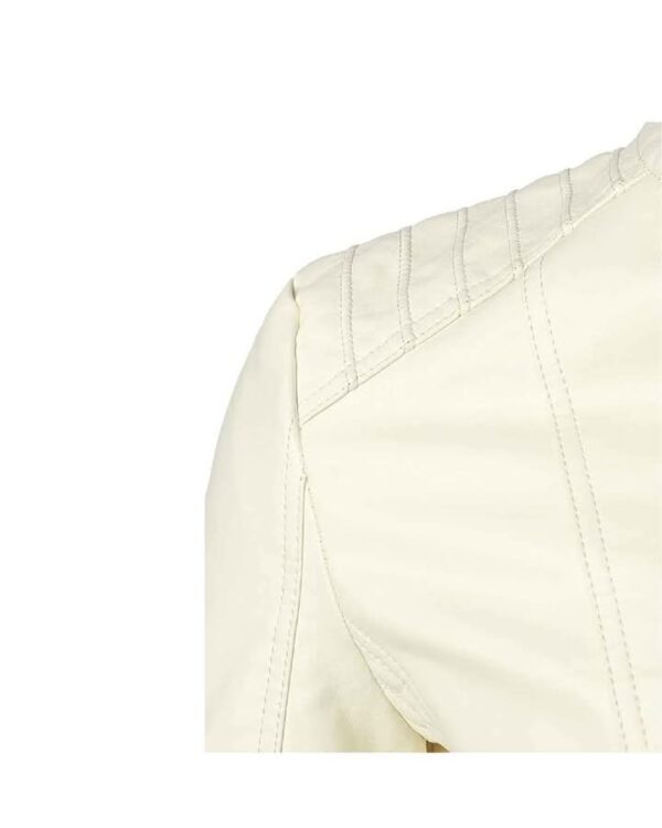 Men's White Leather Biker Jacket - Stylish and Sleek Design - Image 7