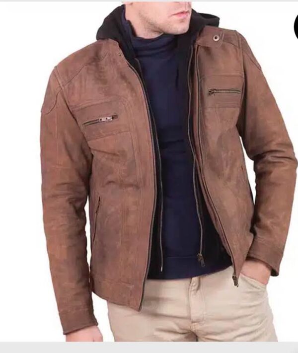 Men's Brown Leather Jacket - Image 2