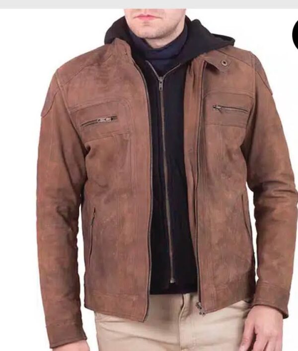 Men's Brown Leather Jacket - Image 3