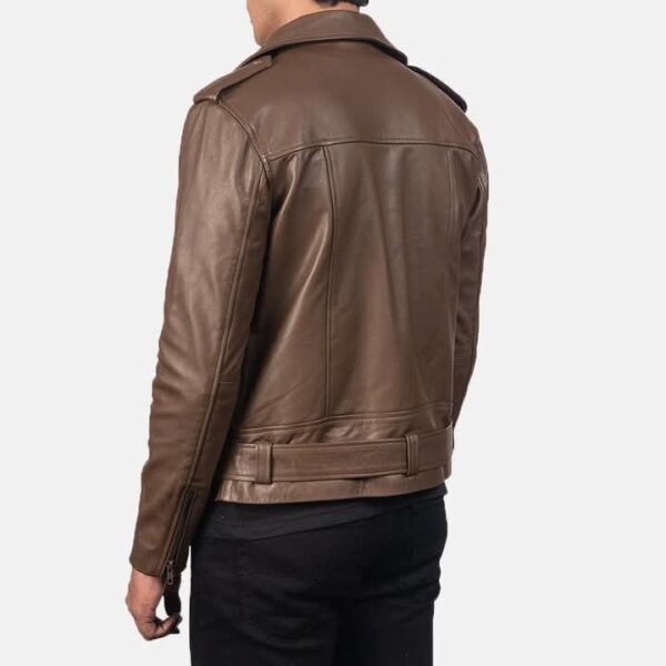 Bold and Rugged Men's Brown Leather Moto Jacket with Belted Waist - Image 3