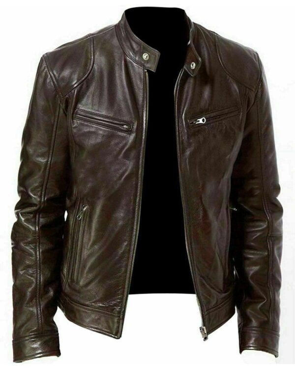 Roy Sheepskin Biker Leather Jacket - Image 2
