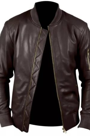Men's Premium Brown Leather Bomber Jacket