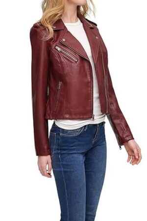 Premium Women's Burgundy Leather Jacket - Timeless Biker Style