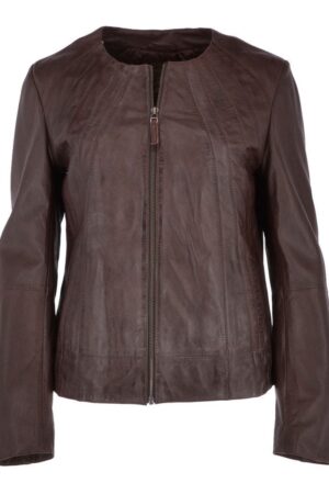 Maisy Collarless Sheepskin Leather Jacket