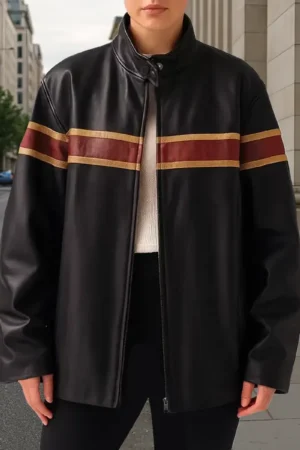 90’s Women Oversized Cafe Racer Leather Jacket