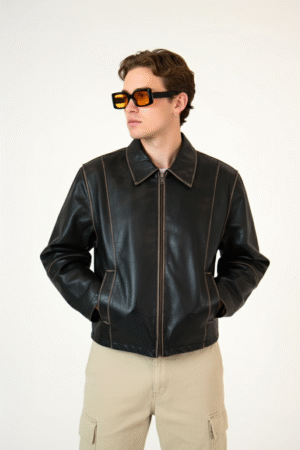 Men's Boxy Black Leather Jacket