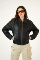 Women's Boxy Black Leather Jacket